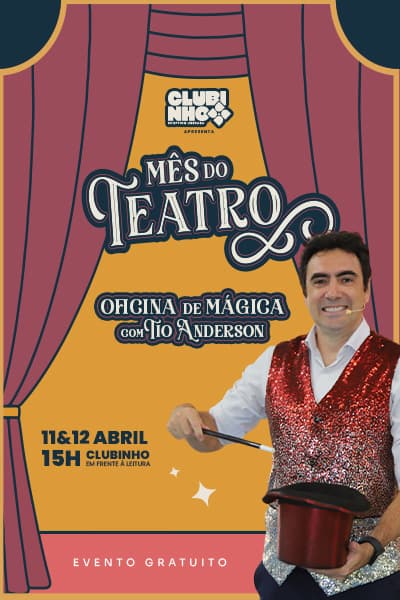 Banner do evento CLUBINHO - Oficina de Mágica